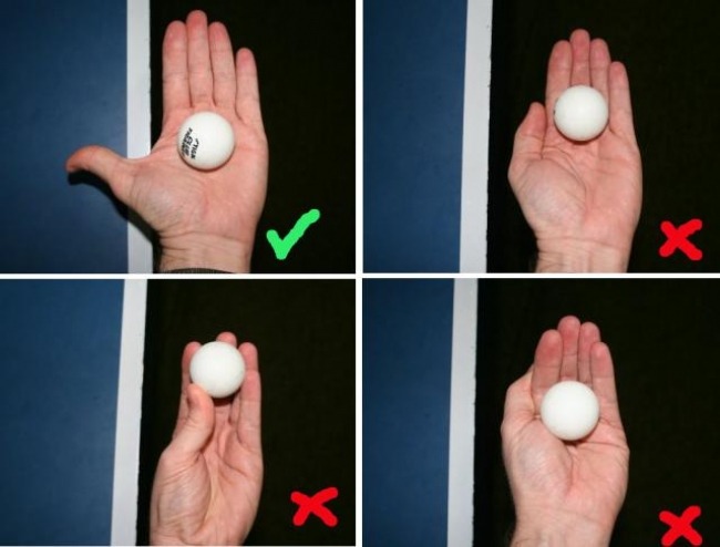 Korrekte Art, den Ball in der Handfläche zu platzieren Tischtennis-Regeln